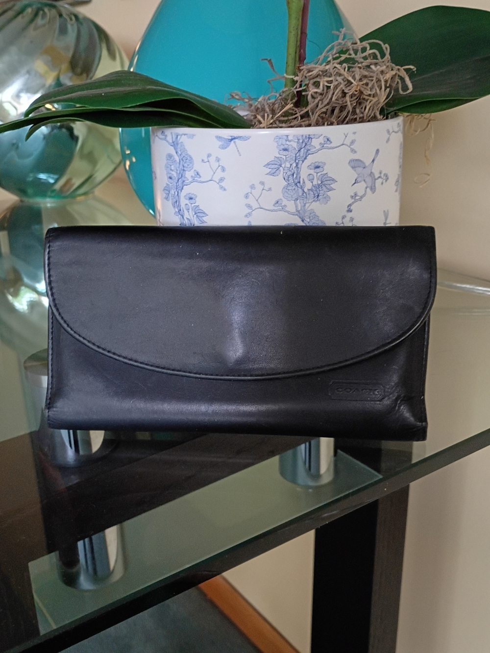 COACH Black Leathe Vintage Mid-1990s Checkbook Wallet Combo